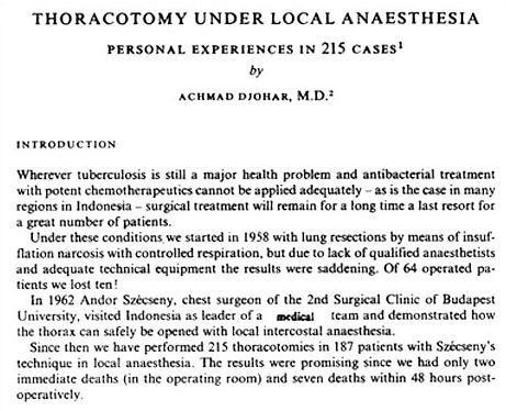 Sejarah Bedah Torak thoractomy under local anaesthesia